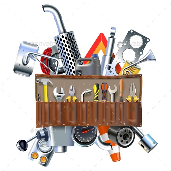 Vector Tool Kit with Car Spares - Industries Business