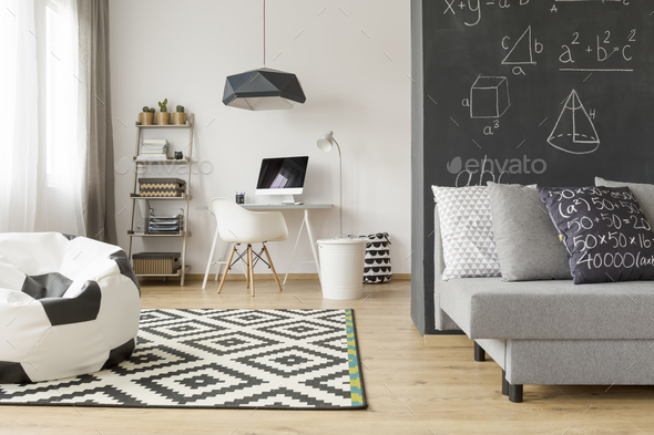 Modern room with mathematician's workplace Stock Photo by bialasiewicz