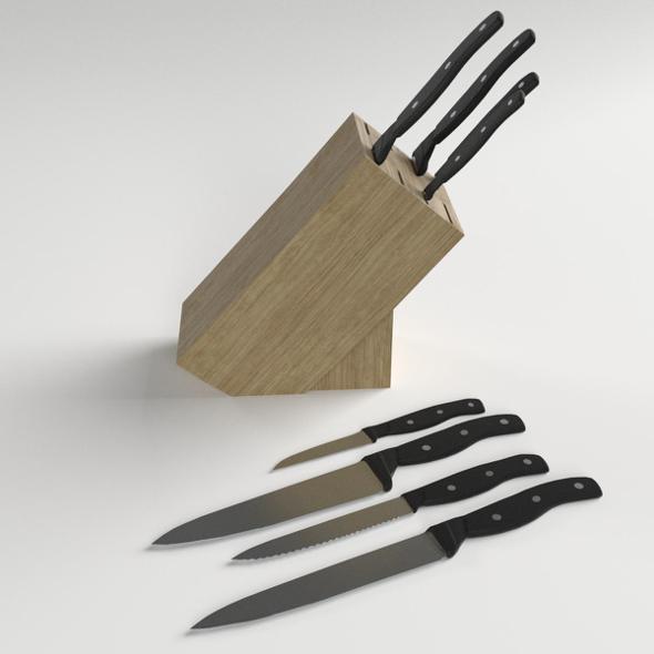 Kitchen knives with Wooden Stand - 3DOcean Item for Sale