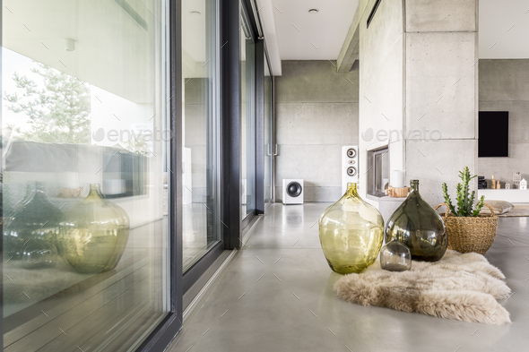Villa interior with cement wall - Stock Photo - Images
