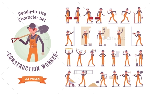 Ready-to-Use Young Male Worker Character Set - People Characters