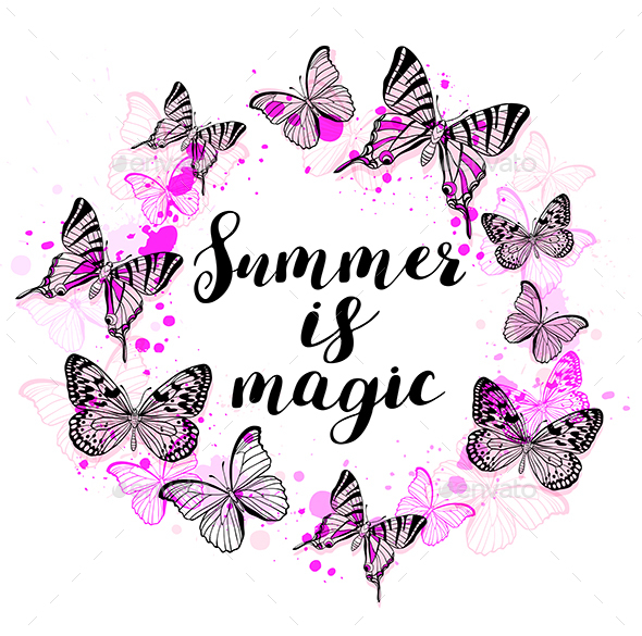 Abstract Background with Pink Butterflies - Animals Characters