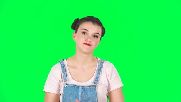 Displeased Woman Indignantly Talking To Someone, Looking at the Camera, Slow Motion alt