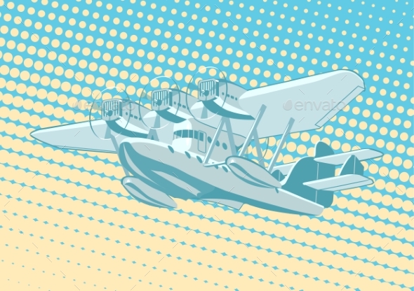 Cartoon Retro Sea Plane - Man-made Objects Objects