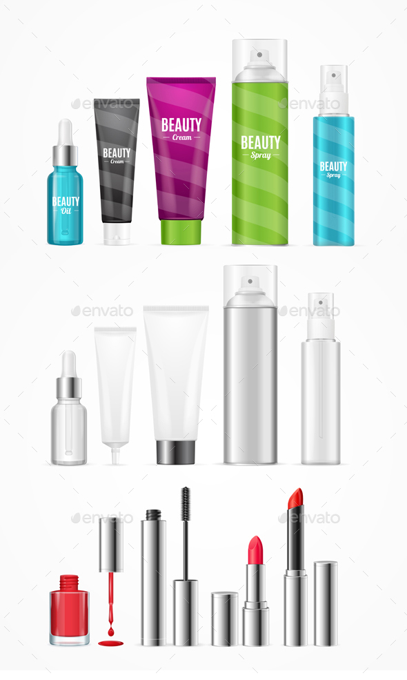 Realistic Beauty Template Bottles Set - Man-made Objects Objects