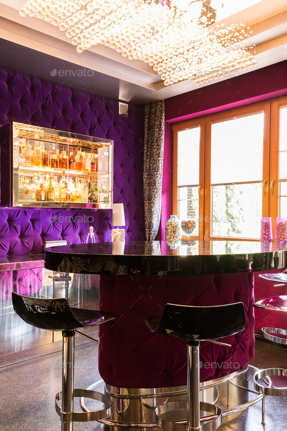Extraordinary interior with purple bar - Stock Photo - Images