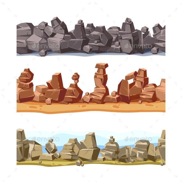 Three Horizontal Seamless Rocky, Mountains - Miscellaneous Vectors