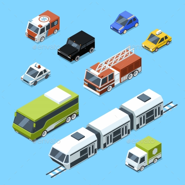 Vector Isometric Transport, 3d Car Icons Set - Objects Vectors