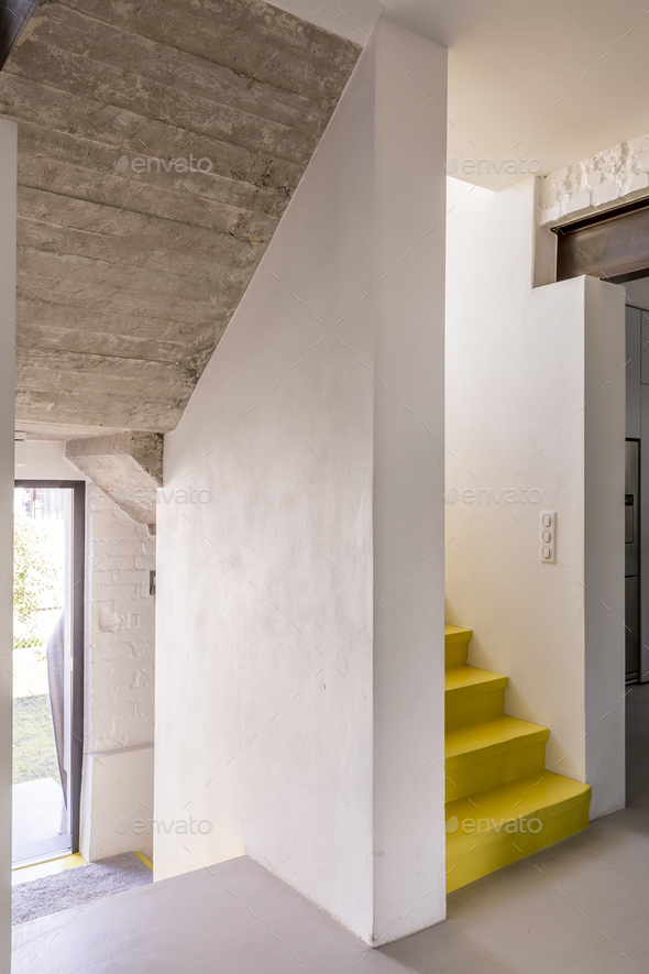 Corridor and yellow staircase - Stock Photo - Images