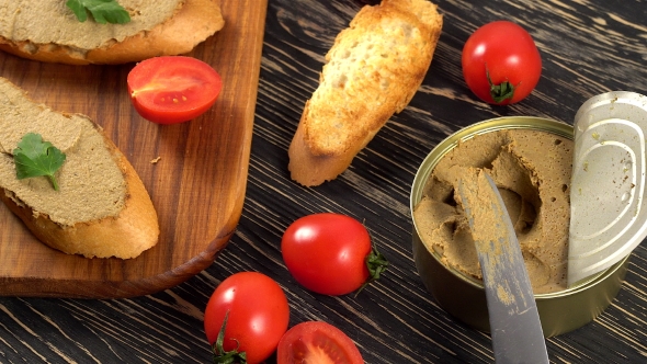 Fresh Pate with Bread on Wooden Table