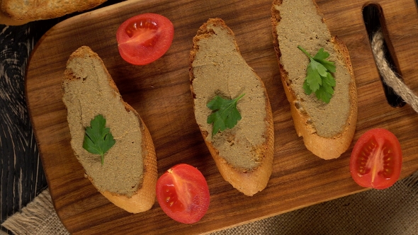 Fresh Pate with Bread on Wooden Table