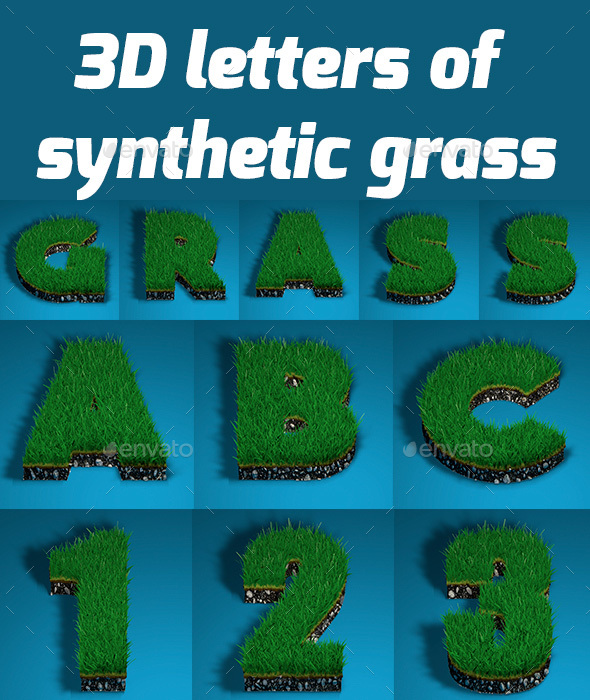 3D Letters of Synthetic Grass - Text 3D Renders