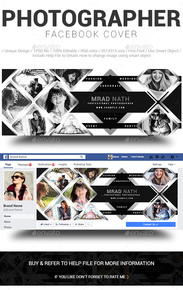 Photographer Facebook Cover Design - Social Media Web Elements