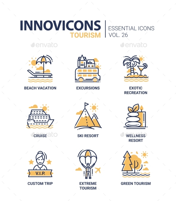 Tourism- Modern Color Vector Single Line Icon Set - Miscellaneous Vectors