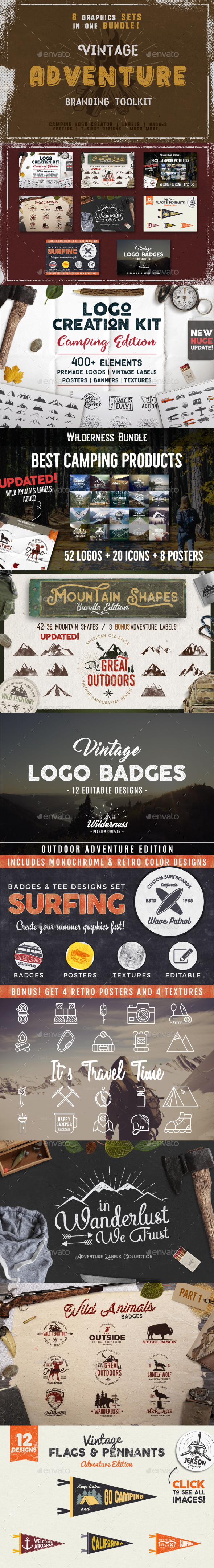 Vintage Adventure Branding Toolkit - Badges & Stickers Web Elements
