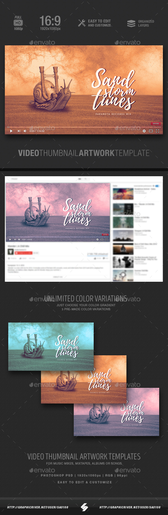 Sandstorm Tunes - Music Video Thumbnail Artwork Template - YouTube Social Media