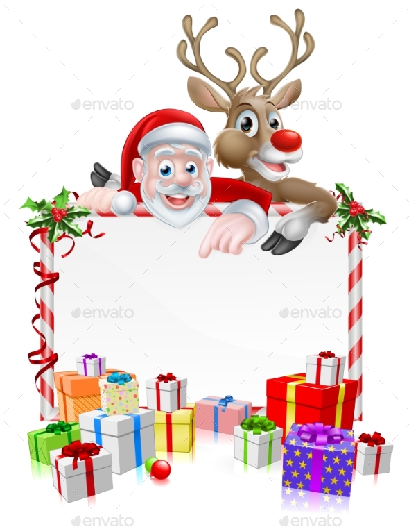 Santa and Reindeer Sign - Seasons/Holidays Conceptual