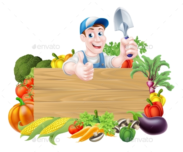 Gardener and Vegetables Sign - Food Objects
