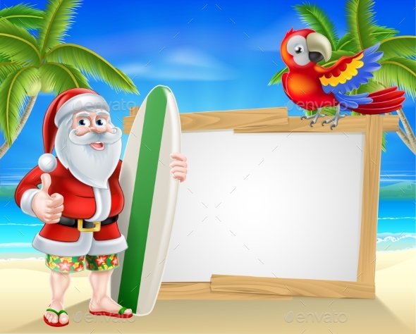 Santa Tropical Beach Sign - Seasons/Holidays Conceptual
