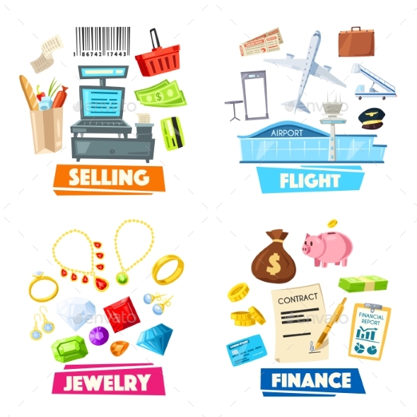 Selling, Jewelry, Finance and Flight Items - Miscellaneous Vectors