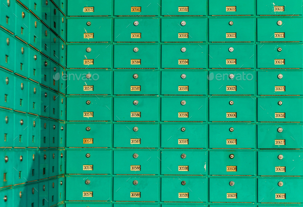 row of green mailboxs - Stock Photo - Images