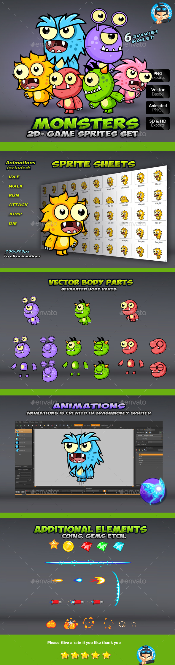 6- Monster Enemies Game Sprites Set by pasilan | GraphicRiver