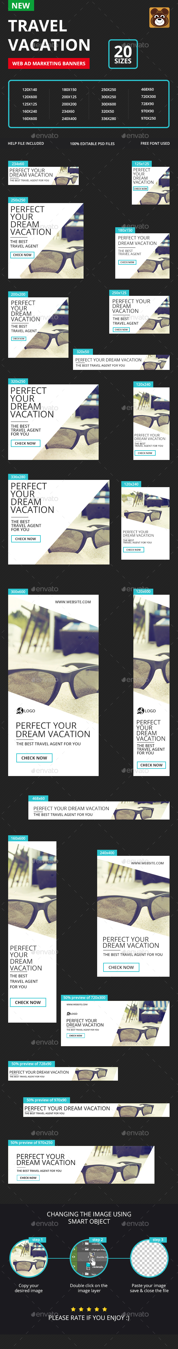 Travel, Vacation Web Ad Marketing Banners - Banners & Ads Web Elements