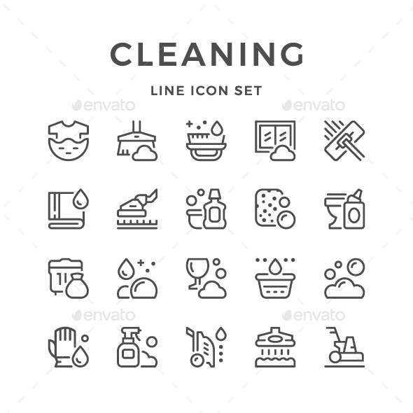 Set Line Icons of Cleaning - Man-made objects Objects