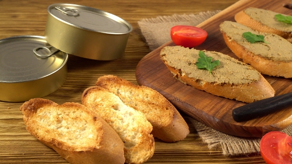 Fresh Pate with Bread on Wooden Table