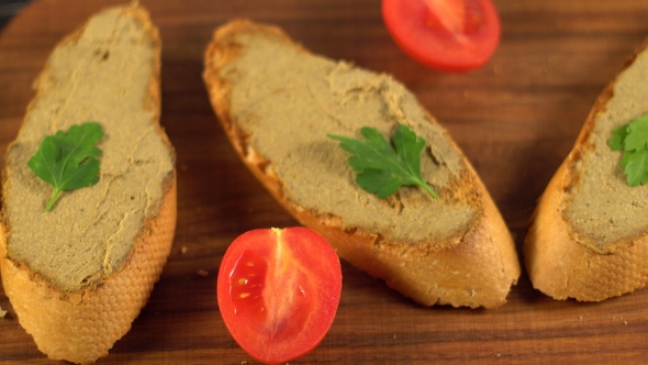 Fresh Pate with Bread on Wooden Table