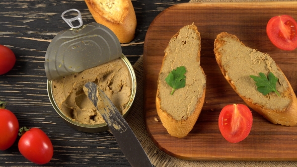 Fresh Pate with Bread on Wooden Table