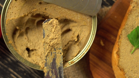 Fresh Pate with Bread on Wooden Table