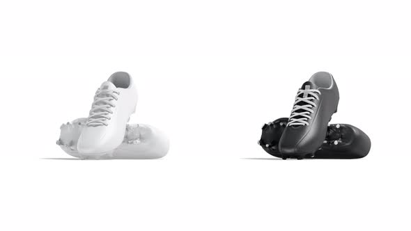 Blank black and white soccer boots mockup pair, looped rotation alt