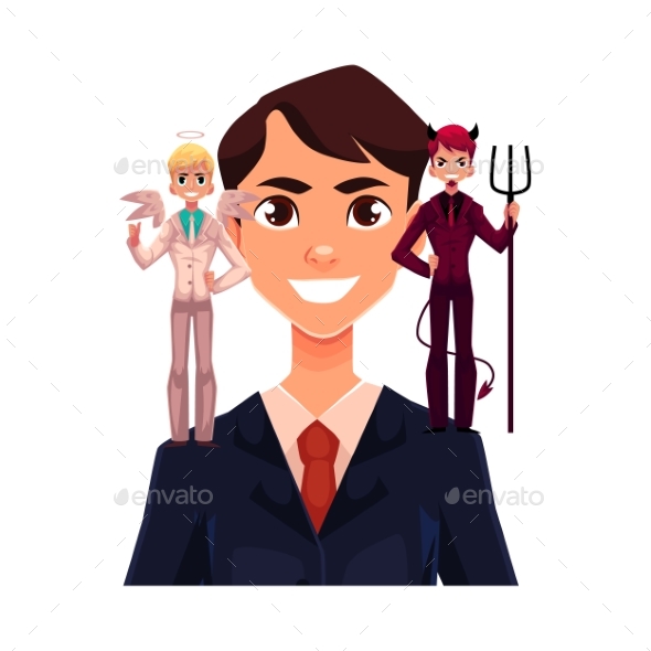 Business Man with Angel and Devils Decision - People Characters