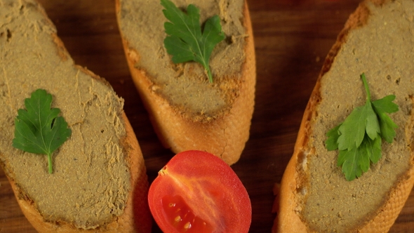 Fresh Pate with Bread on Wooden Table