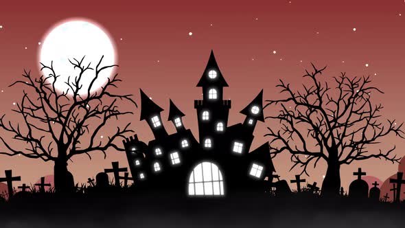 Halloween Background Animation with the Concept of Haunted Castle and Moon alt