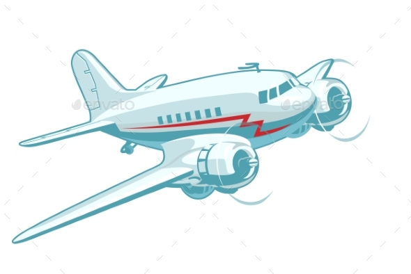 Cartoon Retro Airplane - Man-made Objects Objects