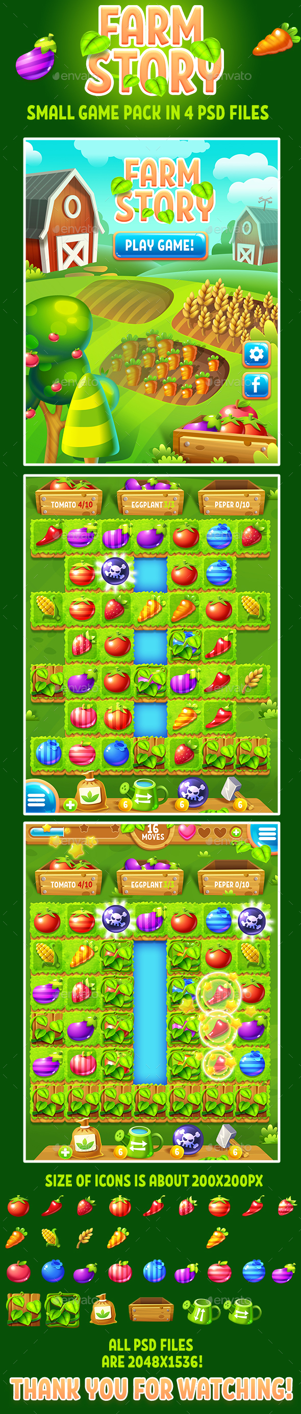 Farm Story Small Game Match-3 Pack - Game Kits Game Assets