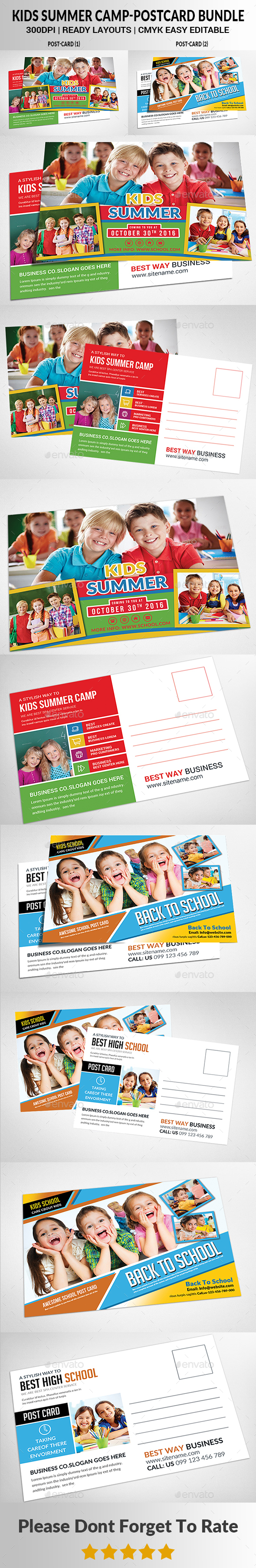 Kids Summer Camp Postcard Bundle - Cards & Invites Print Templates