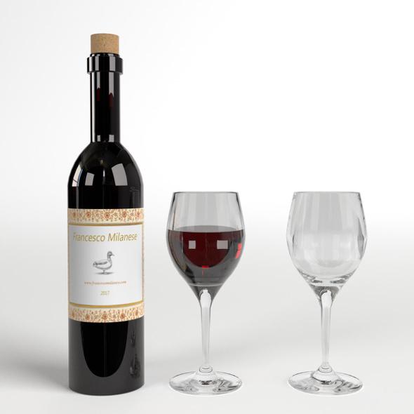 Wine Bottle and Glasses - 3DOcean Item for Sale
