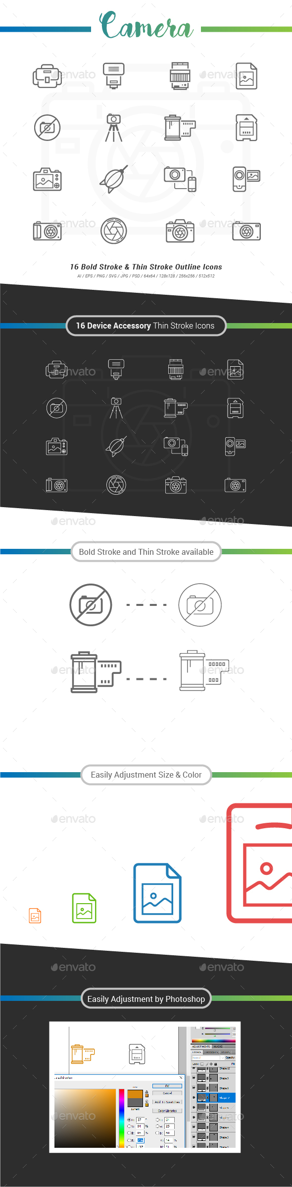 Camera Outline Stroke Icons - Technology Icons