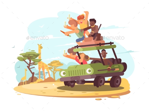Group of Tourists on Safari - People Characters