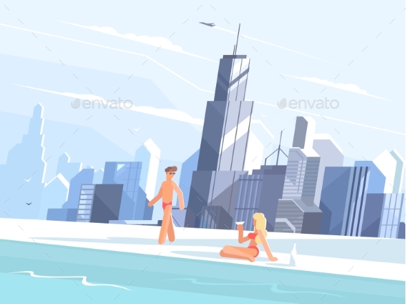 Swimming Pool on Roof of Skyscraper - People Characters