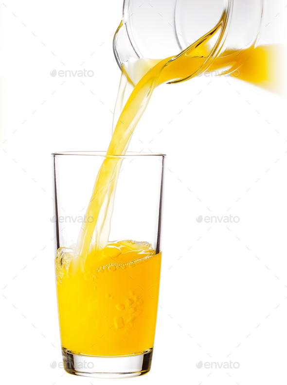 Orange Juice In Pitcher Isolated On White Background Stock Photo