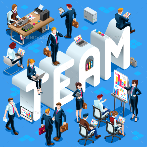 Team Isometric People 3D Set Vector Illustration - Vectors