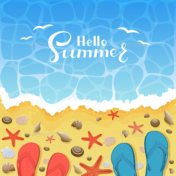 Sandy Beach with Flip-flops - Travel Conceptual