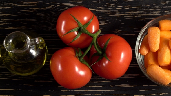 Vegetables Ingridients for Salad on Rustic Wooden Background.