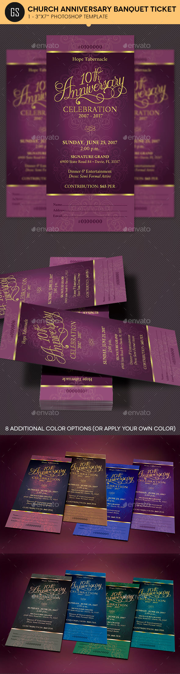 Church Anniversary Banquet Ticket - Miscellaneous Print Templates