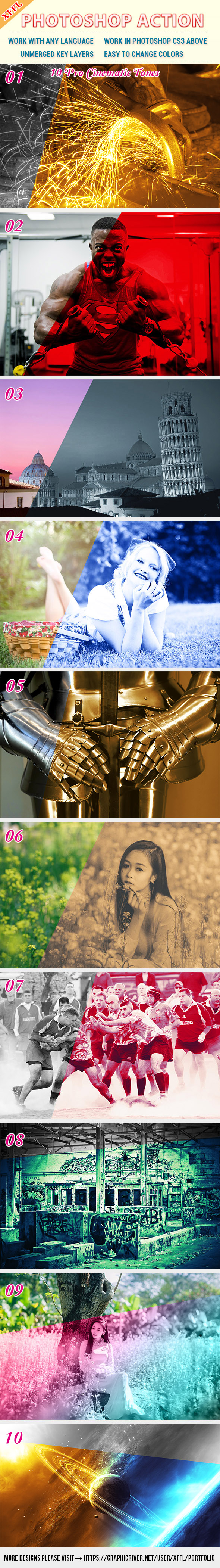 10 Pro Cinematic Tones Photoshop Action - Photo Effects Actions
