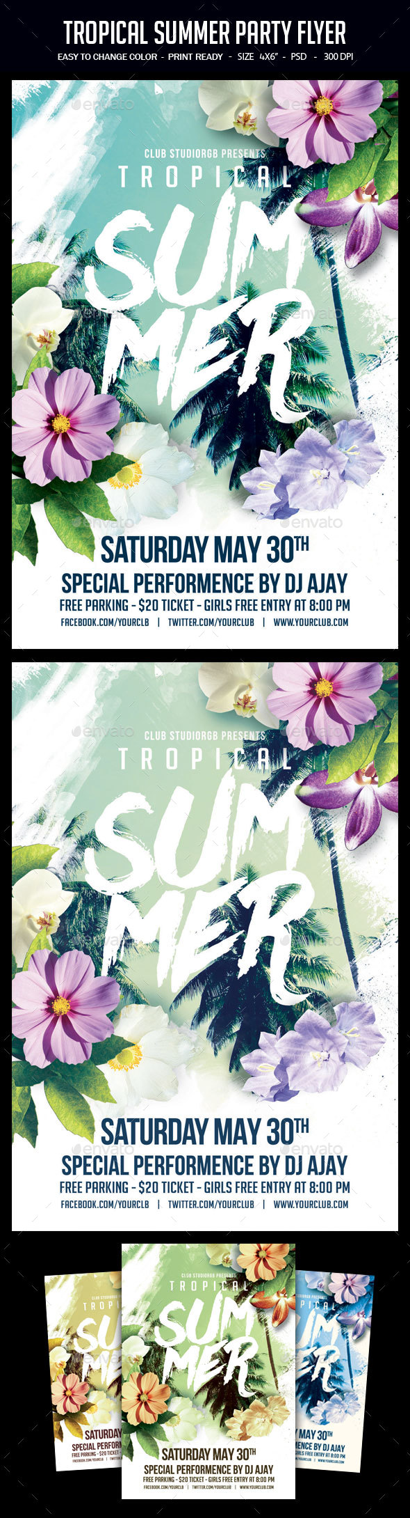 Tropical Summer Party Flyer - Clubs & Parties Events